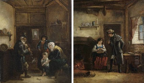 A Piper Playing To Figures In An Interior - view 1