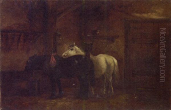 Horses In A Stable Interior - view 1