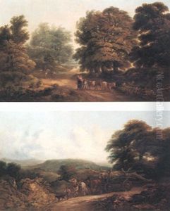 Wooded Landscape With Travellers On A Path by John Joseph (of Bath) Barker
