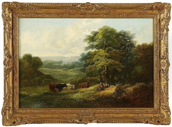 Figures Resting In A Landscape, With Cattle By A Pond - view 1