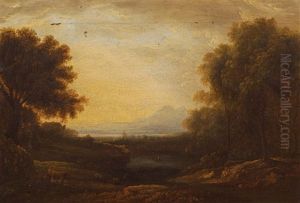 Italianate Riverscape With Figures In A Boat And Cows In The Foreground