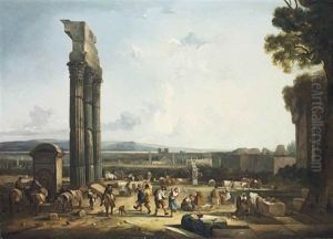A Capriccio Of The Forum Romanum With The Columns Of The Temple Of Castor And Pollux, With Figures Making Merry by Thomas Barker