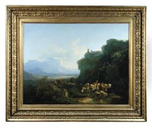 Country Folk And Livestock In An Extensive Mountainous River Landscape