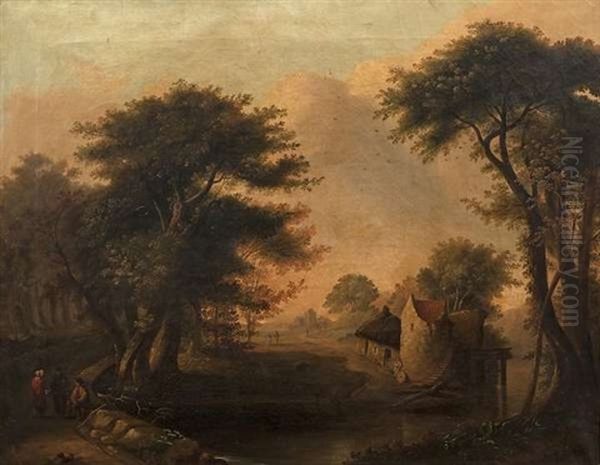 Figures By A Mill Stream In A Wooded Landscape - view 1