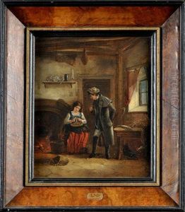 The Countryman's Courtship - A Cottage Interior Scene