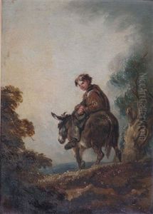 A Country Lane With Boy Upon A Mule by Thomas Barker