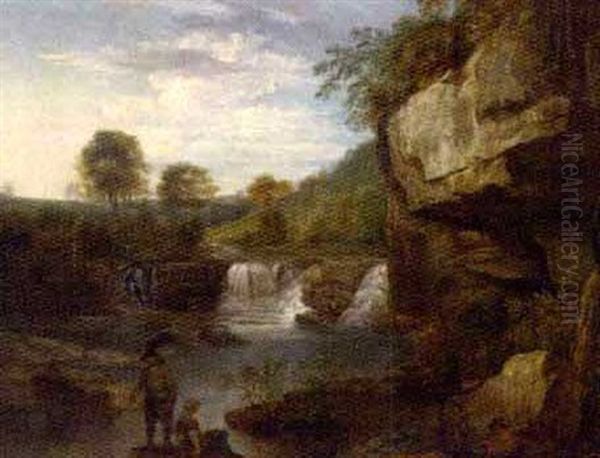 Figures On The Bank Of A River In A Rocky Gorge - view 1