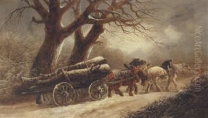 Tungtlaesset Hestekaerre Drives Frem En Vinterdag by Thomas Barker