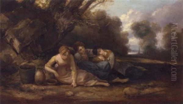 Three Girls Resting In A Landscape - view 1