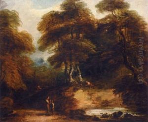 Rustic Landscape With Figures By A Stream by Thomas Barker