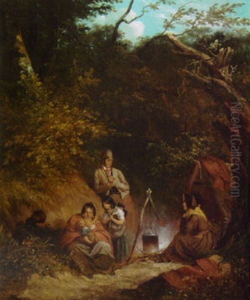 A Gypsy Encampment In A Wooded Glen - view 1