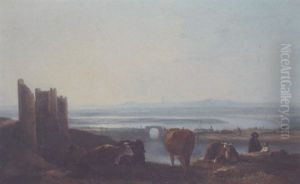 Cattle Resting In An Estuary Landscape by Thomas Barker