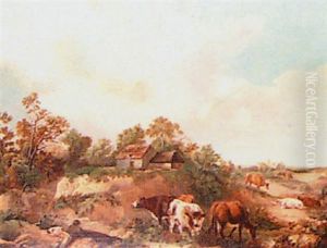 Extensive Country Landscape, With Drover And Cattle In The Foreground by Thomas Barker