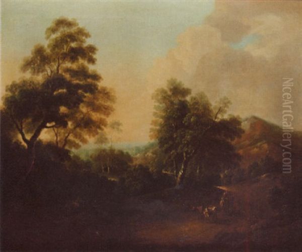 An Extensive Wooded Landscape With Droves And Cattle In The Foreground - view 1
