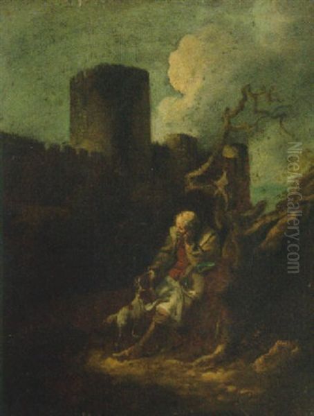 A Traveller And His Dog On A Path, A Castle Beyond - view 1