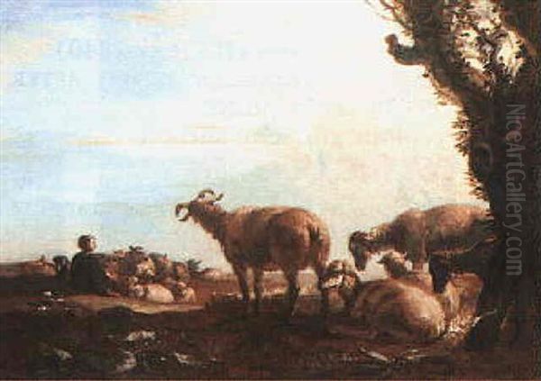 Shepherd Boy Resting With His Herd - view 1