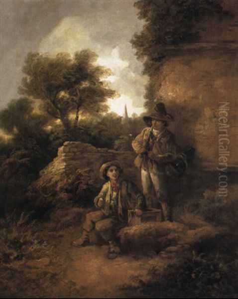 Travelling Boys With Performing Mice, In Landscape - view 1