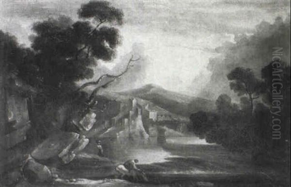 Figure On Horseback By A River... - view 1