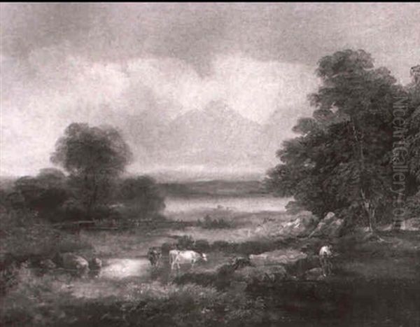 Weite Landschaft Mit Kuhen Und Fischer Am Fluss - view 1