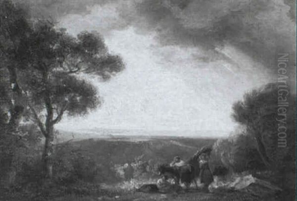 Wood Gatherers In An Evening Landscape - view 1