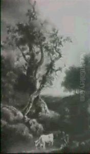 Cattle Watering By A Rocky Outcrop