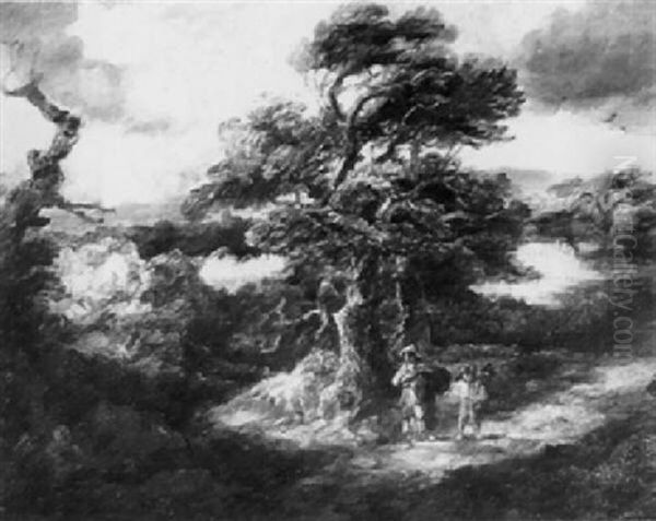 Figures On A Woodland Track - view 1