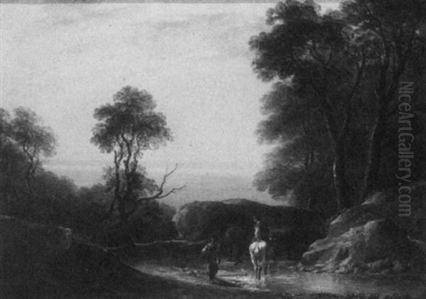 Evening River Landscape With Cattle Watering - view 1