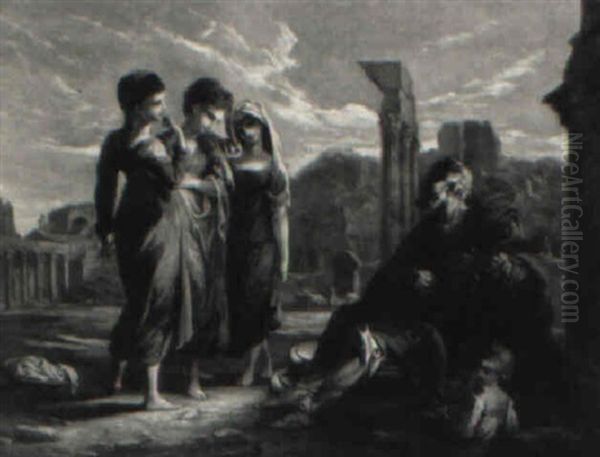 Blind Man Seranading Three Girls In The Roman Forum - view 1