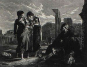 Blind Man Seranading Three Girls In The Roman Forum by Thomas Barker