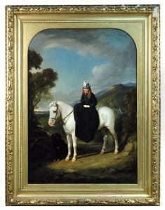 Portrait Of Miss Chisholm Of Stirches House, Hawick, In The Scottish Borders, On Her Grey Highland Pony 'punch', With Her Black Retriever Beside Her