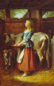 Feeding The Calf by Thomas Jones Barker