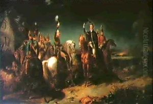 The Meeting Of The Duke Of Wellington And Field Marshal Blucher On The Evening Of The Victory Of Waterloo... by Thomas Jones Barker