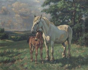 Mare And Foal by Wright Barker