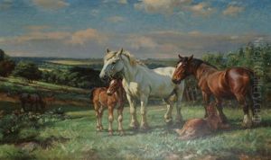 Horses And Foals by Wright Barker