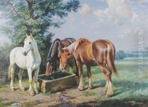 Horses Drinking by Wright Barker
