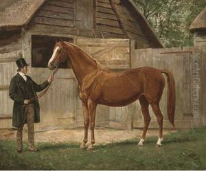 A Gentleman And Chestnut Arab, Outside A Stable by Wright Barker