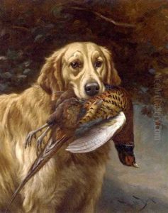 A Golden Retriever With A Pheasant