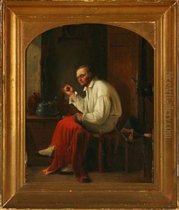 Interior With Soldier Repairing His Uniform by August Jacob Barlach