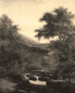 Travellers By A River In A Scottish Landscape by Adam Barland