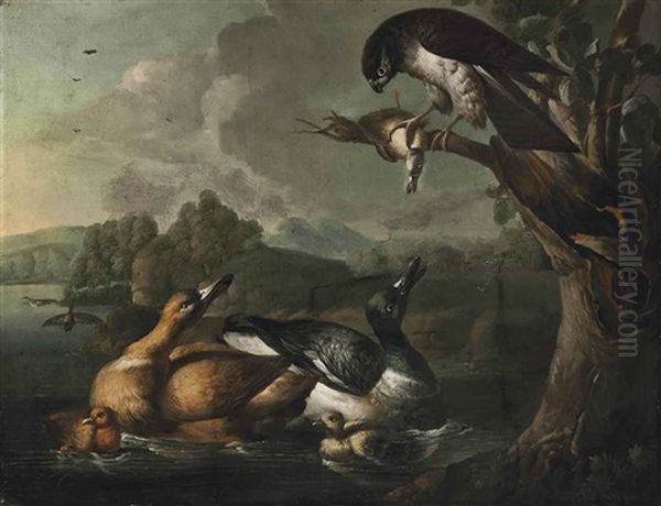 A River Landscape With Ducks And A Kestrel - view 1