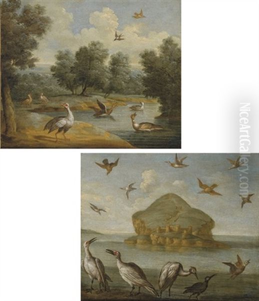 Birds In A River Landscape (+ Seabirds By The Bass Rock; Pair) - view 1
