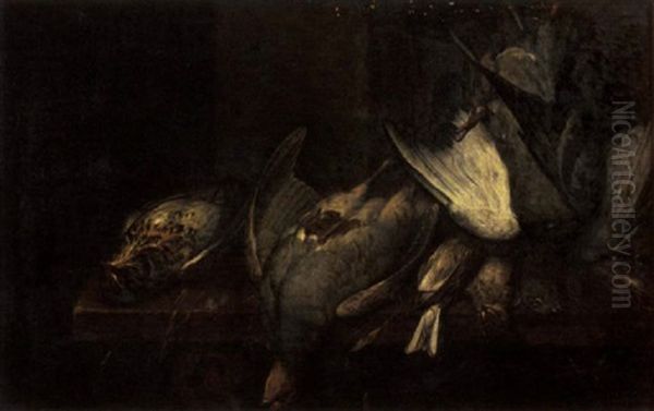 A Dead Pigeon, Sparrows, A Partridge And A Fieldfare On A Table - view 1
