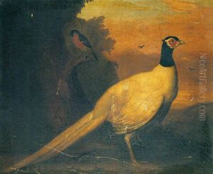 Study Of An Ornamental Pheasant And A Bullfinch In A Landscape