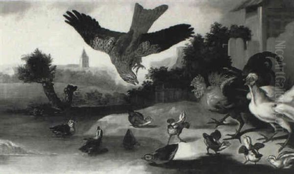Chicks, Ducks And Other Birds Frightened By A Hawk - view 1