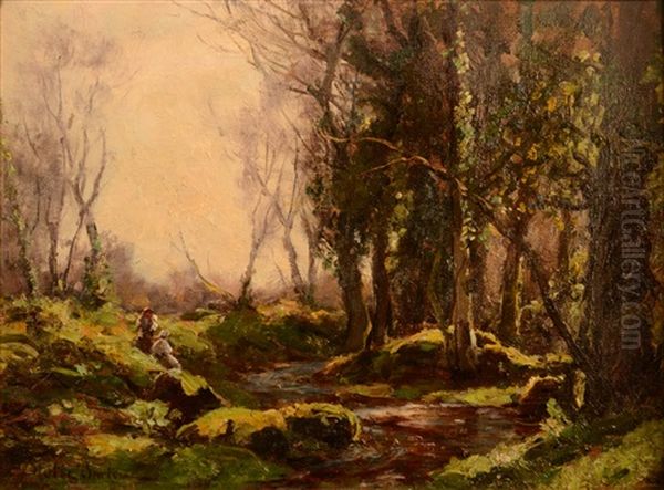 Figures By A Wooded Stream - view 1
