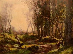 Figures By A Wooded Stream by John Noble Barlow
