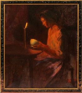 Woman In Candlelight by Myron Barlow
