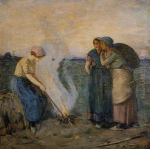 Rural Landscape With Three Female Figures by Myron Barlow