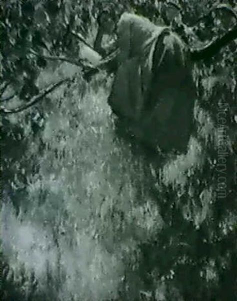 A Young Woman Reading On A Fallen Branch - view 1