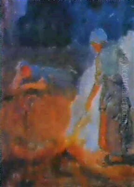 Two Women Gathered Around An Outdoor Fire - view 1